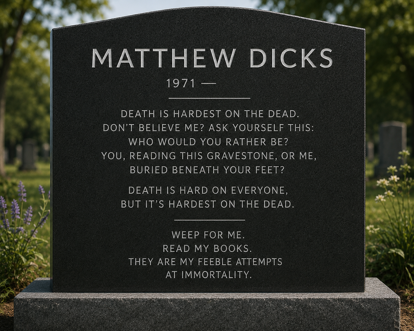 Read more about the article What do you want inscribed on your  gravestone?