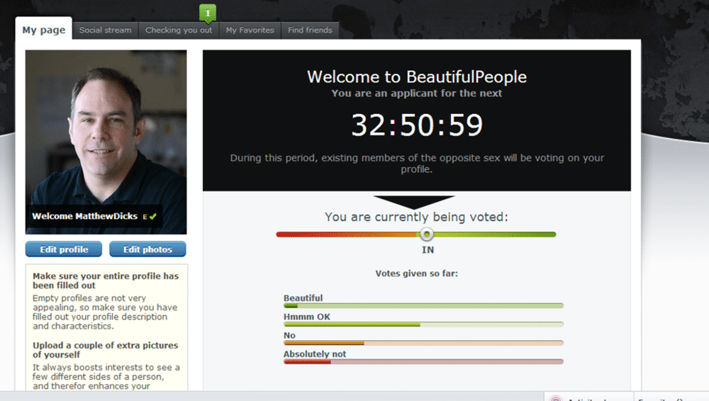 I applied for BeautifulPeople.com, a social network for only the