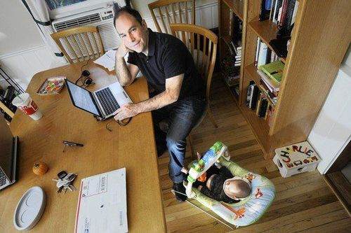 Matthew Dicks, an elementary school teacher and novelist has adapted his time for writing to whenever he can sit for 15 munites of more. In order to keep his 3 month-old Charlie sleeping he rocks his son using his foot while writing at the kitchen table.