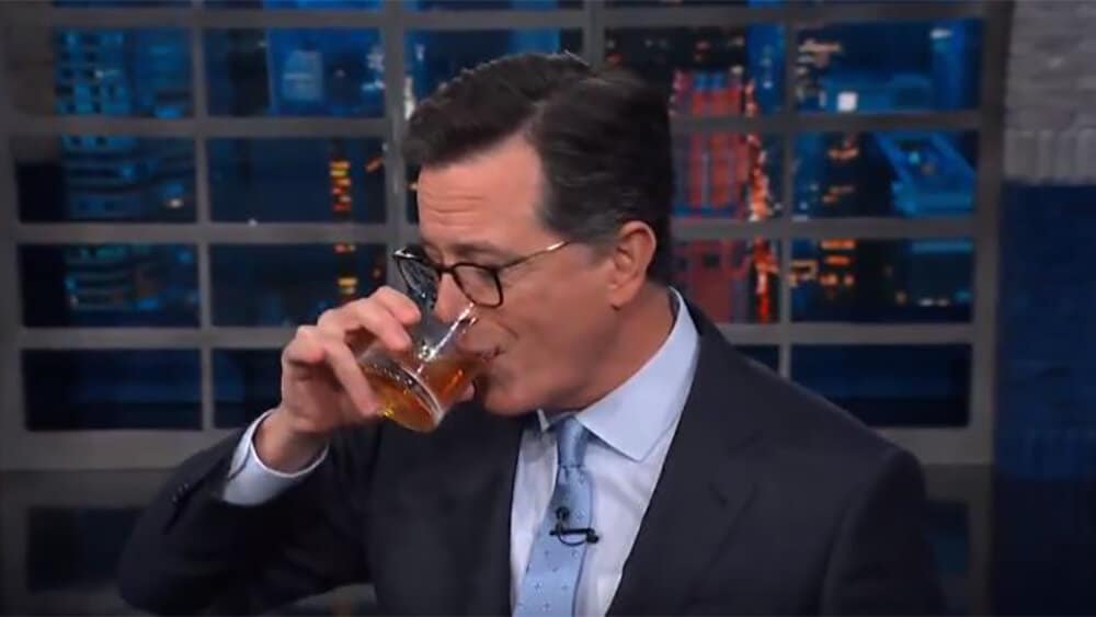 Read more about the article Colbert drinks alcohol. The audience cheers.